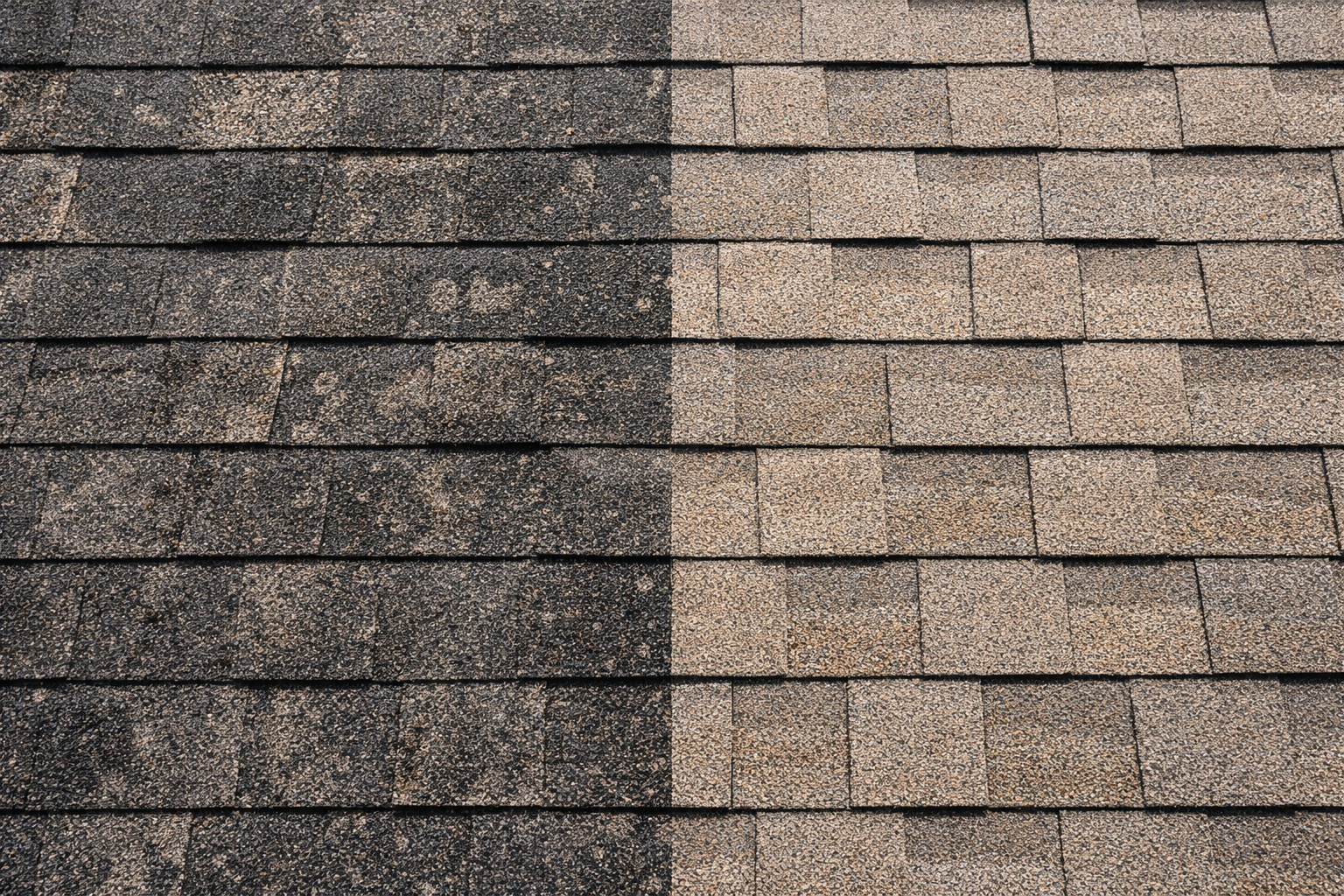 Before and after roof cleaning transformation