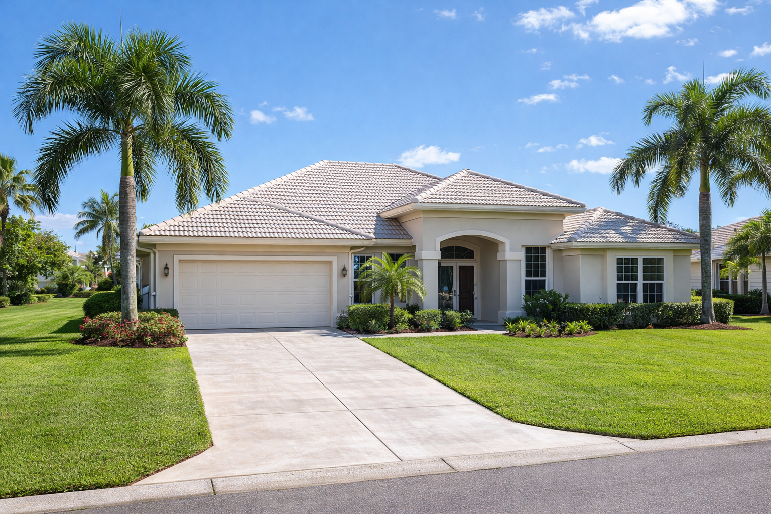 Modern Naples home with roof cleaning job completed